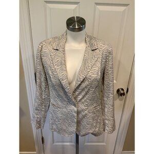 Level 99 Gray & White Linen Zebra Print Blazer W/ Notched Collar, Size 6